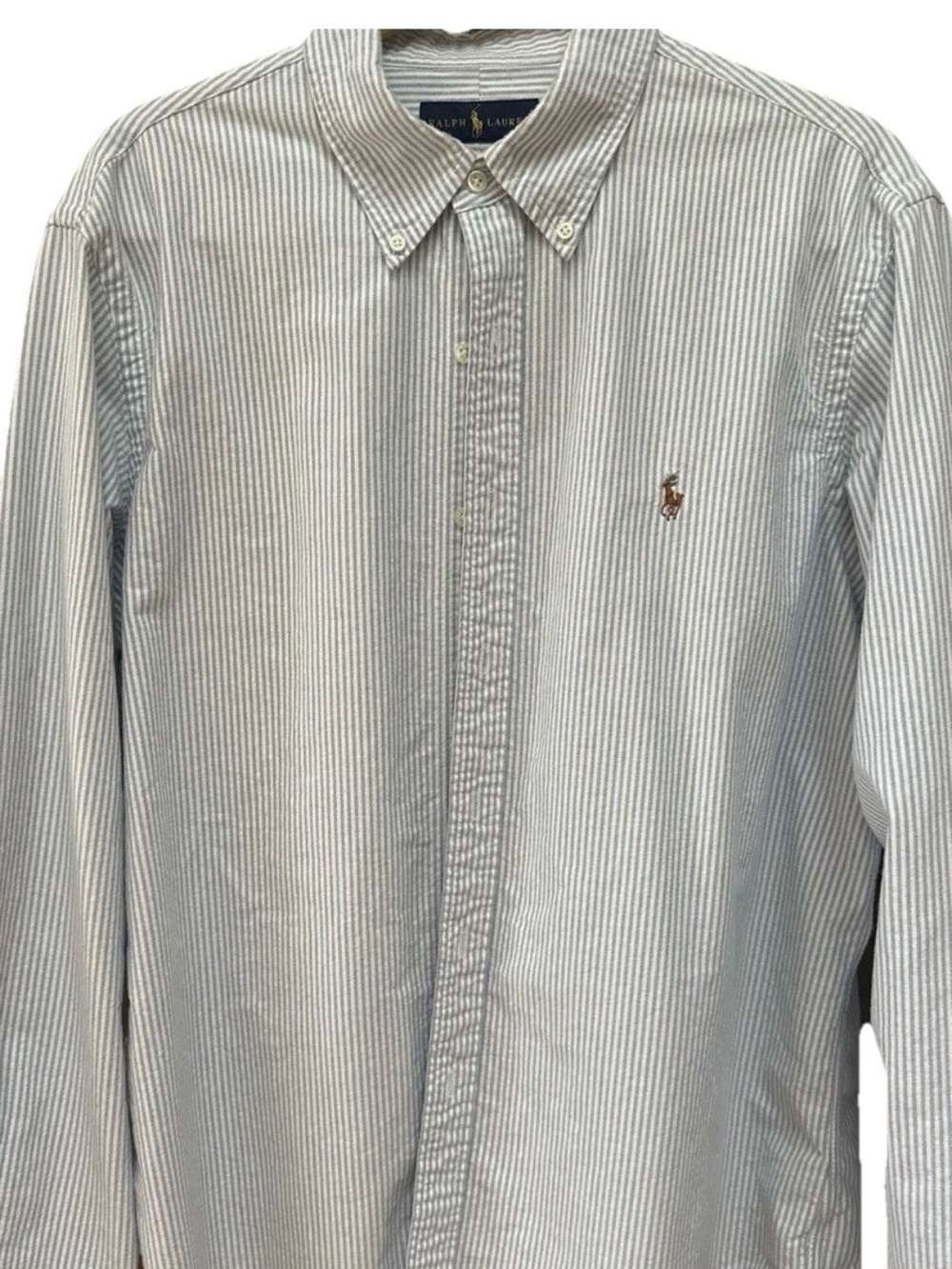 Ralph Lauren Blue and White Striped Cotton Button-Down Shirt